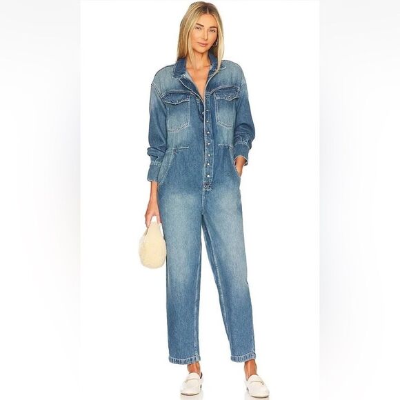 Free People Denim - Free People x Care FP Townes Jumpsuit High Noon Denim Long Sleeve Médium NWT